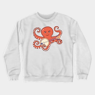 Adorable Octopus Playing Banjo Cartoon Crewneck Sweatshirt